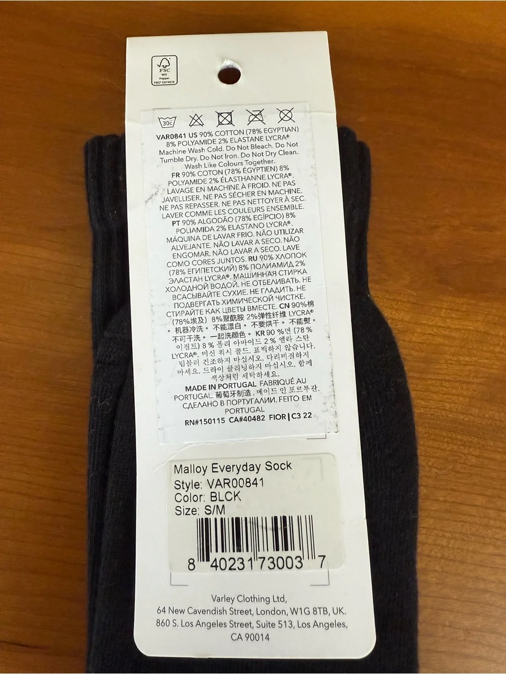 Varley Malloy Everyday Socks Black S/M US 6-9 Egyptian Cotton